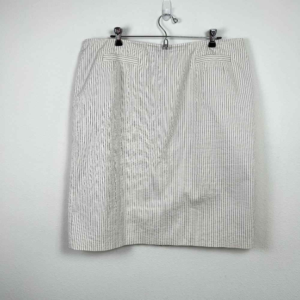 Talbots White and Gray Pinstripe Pencil Skirt